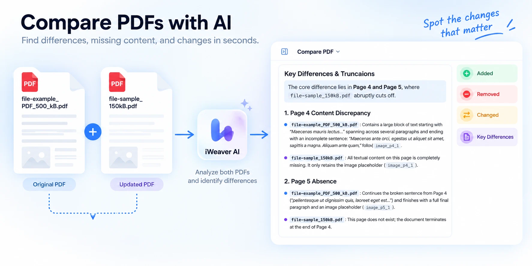 iWeaver AIで2つのPDFファイルを比較